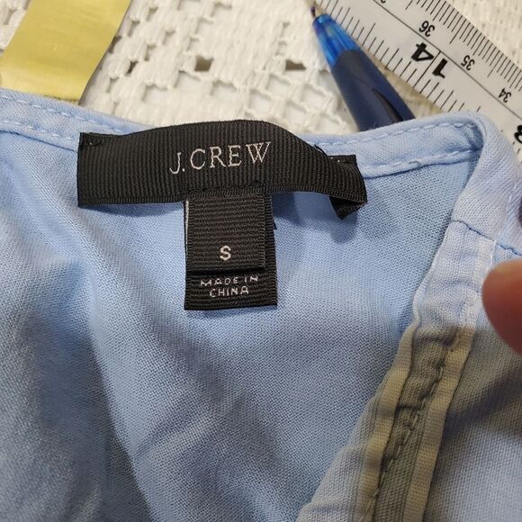 J crew blouse womens size small blue cinched front striped sleeve peplum top - Picture 6 of 6